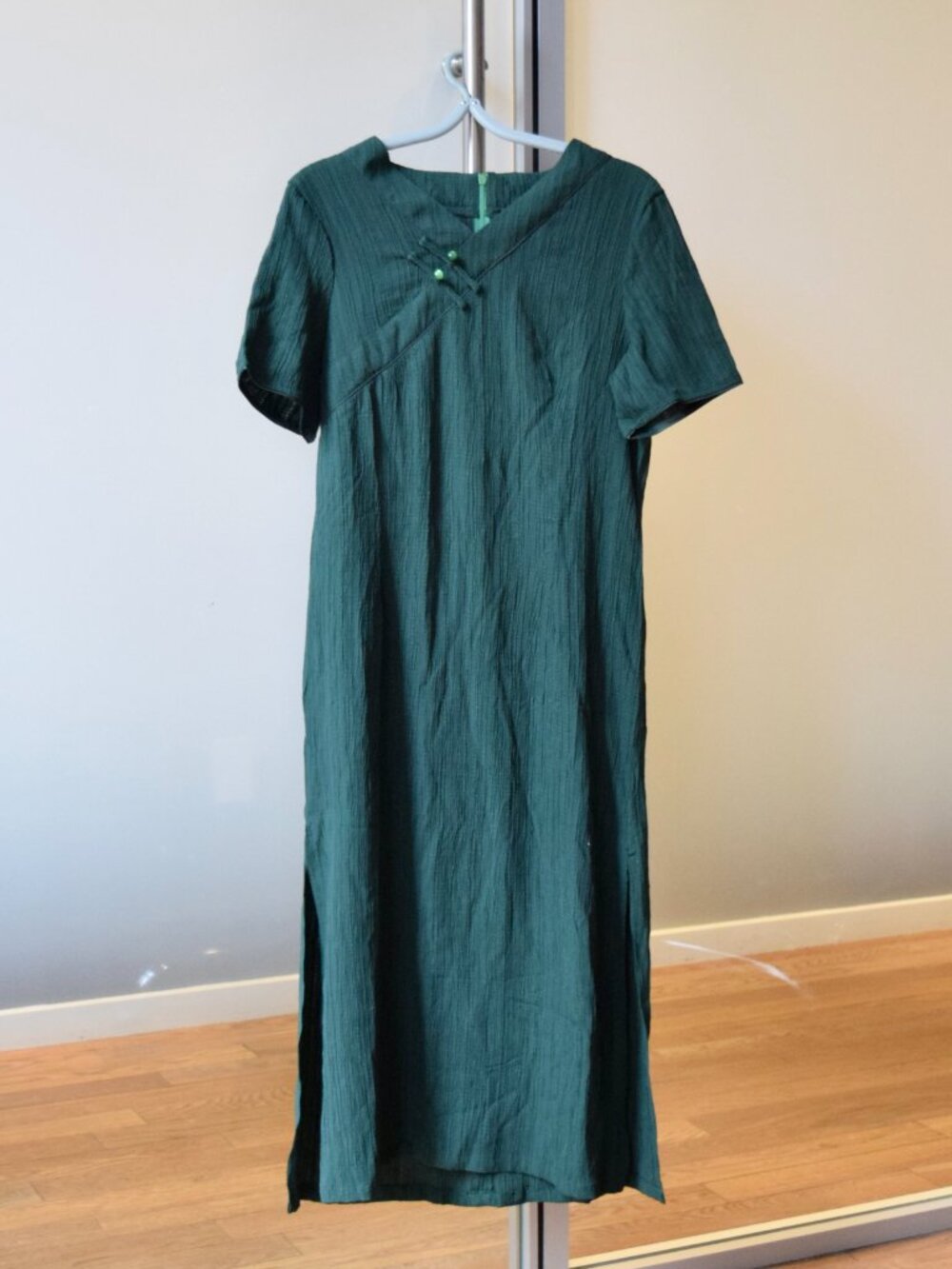 Green Stripes V Neck Qipao - Chinese Dress